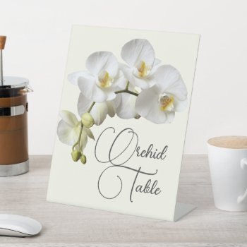 White Orchids Wedding Table Name Or Number Pedestal Sign by sandpiperWedding at Zazzle