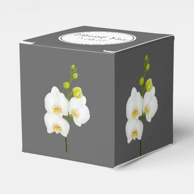 White Orchids Wedding Thank You Favor Boxes (Front Side)