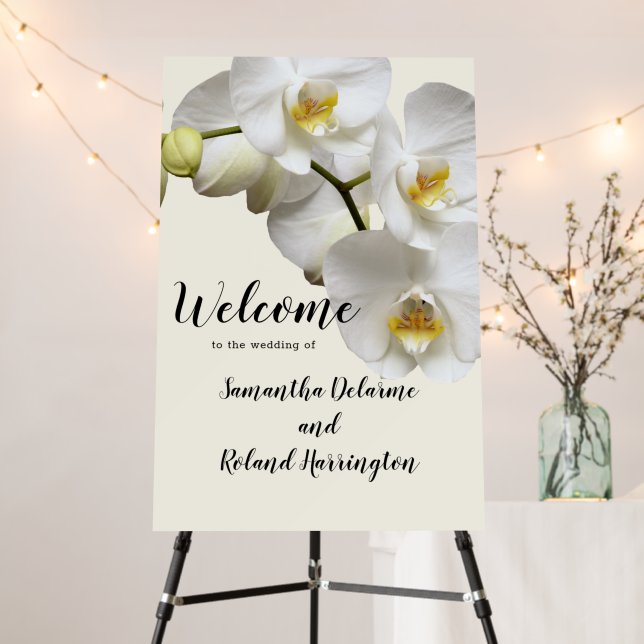White Orchids Wedding Welcome Board  (In Situ (Stand))
