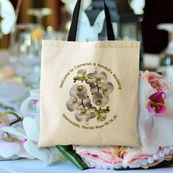 White Orchids Wedding Welcome Custom Tote Bag by sandpiperWedding at Zazzle