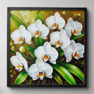 White Orchids with Green Leaves Peel And Stick Photo Tile
