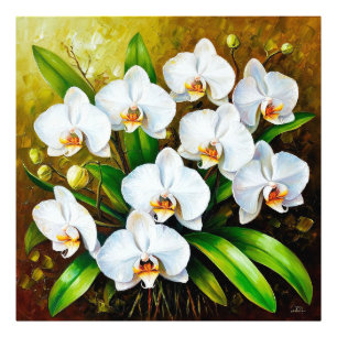 White Orchids with Green Leaves Photo Print