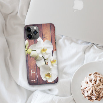 White Orchids Wood Look Name Initial Iphone Case by millhill at Zazzle