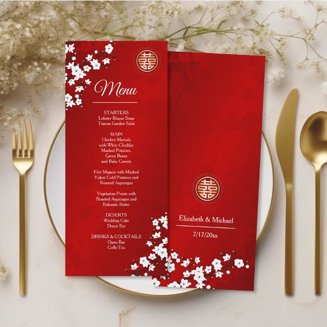 White Oriental Blossom Chinese Wedding Menu Card (Creator Uploaded)