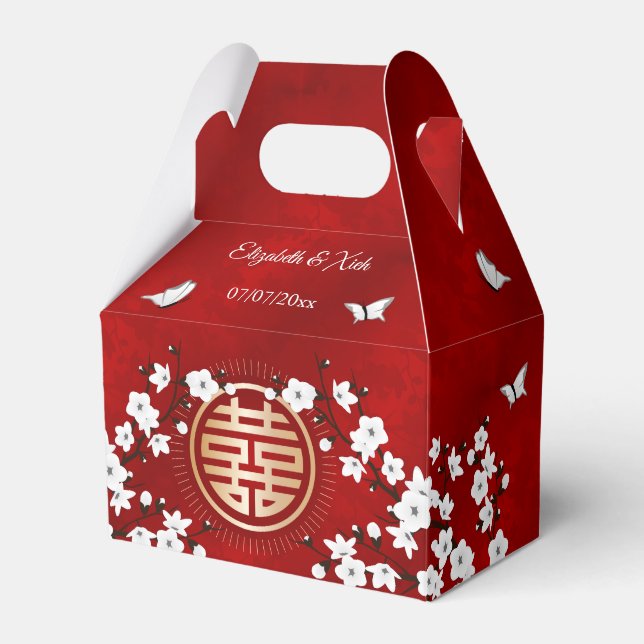 White Oriental Blossom Red  | Chinese Wedding Favor Boxes (Front Side)