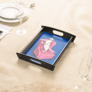White oriental cat serving tray
