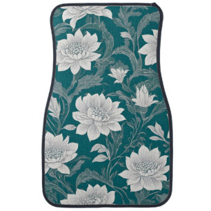 White oriental flower design car floor mat