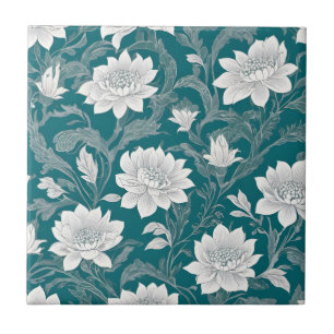 White oriental flower design ceramic tile