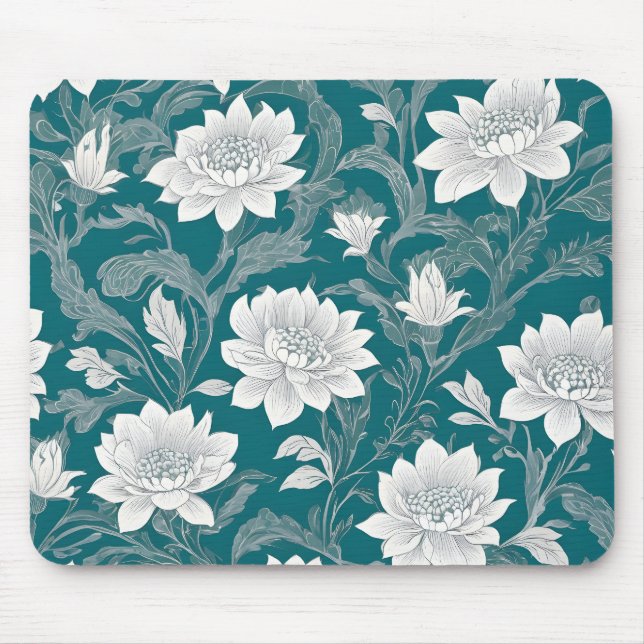 White oriental flower design mouse pad (Front)