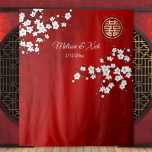 White Oriental Flower Re Chinese Wedding  Backdrop