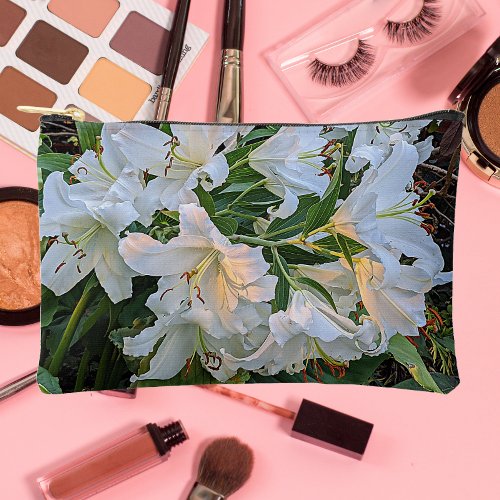 White Oriental Lilies Floral Accessory Pouch