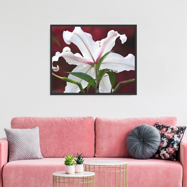 White Oriental Lily Bloom Floral Canvas Print (Insitu(LivingRoom))