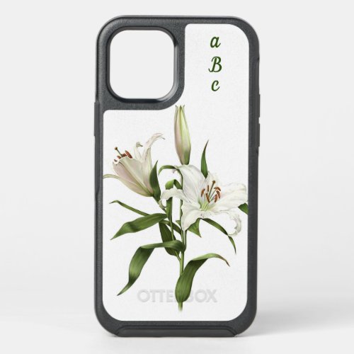 White Oriental Lily Botanical Art Personalized OtterBox Symmetry iPhone 12 Case