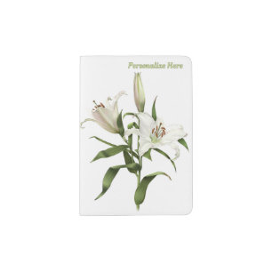 White Oriental Lily Botanical Art Personalized Passport Holder