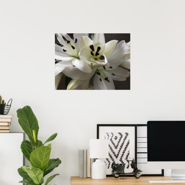 White Oriental Lily Flowers Poster (Home Office)