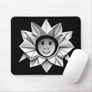 White Origami Star With Smile Mouse Pad