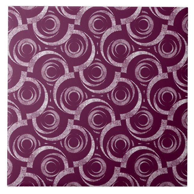 White ornament on a burgundy background. ceramic tile (Front)