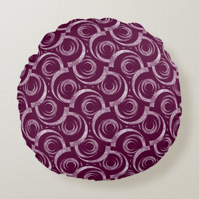 White ornament on a burgundy background. round pillow (Front)