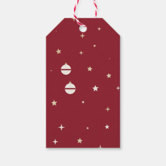 White Ornaments and Stars on Red Gift Tags