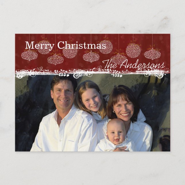 White Ornaments Family Christmas Photo Postcard (Front)