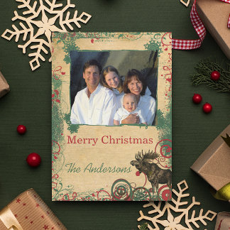 White Ornaments Family Christmas Photo Postcard