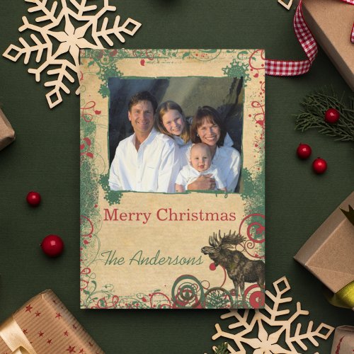 White Ornaments Family Christmas Photo Postcard