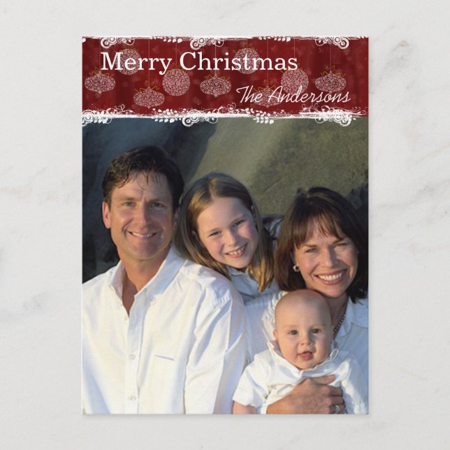 White Ornaments Family Christmas Photo Postcard (Front)