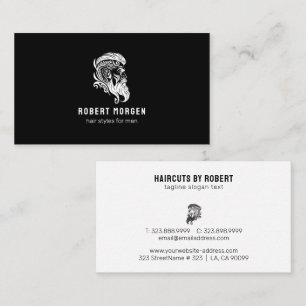 White ornaments man's haircut logo business card