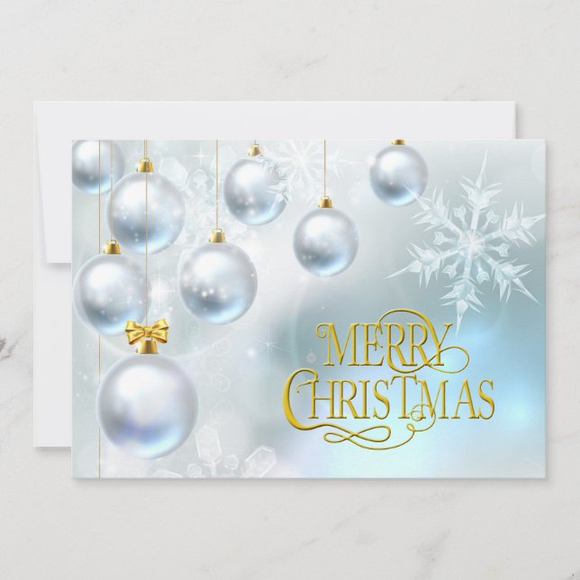 White Ornaments Merry Christmas - Personalize Holiday Card (Front)