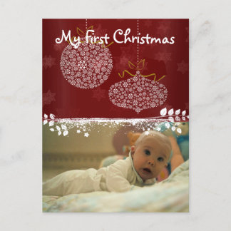 White Ornaments My First Christmas Photo Postcard