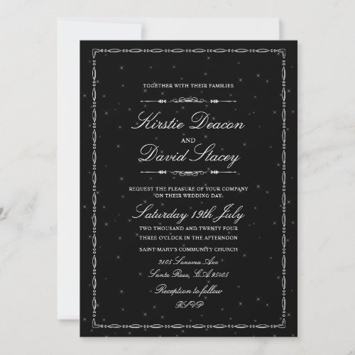 White Ornate Border Wedding Invitation 
