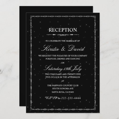 White Ornate Border Wedding Reception Invitation