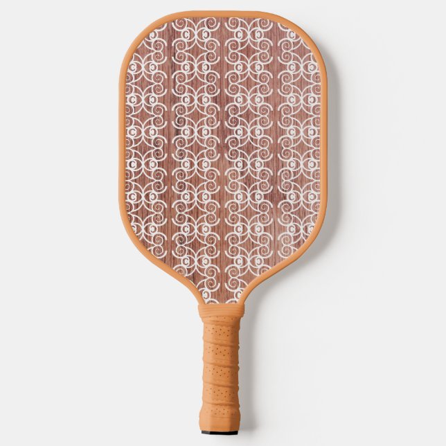 White Ornate Faux Wood Victorian Pickleball Paddle (Back)
