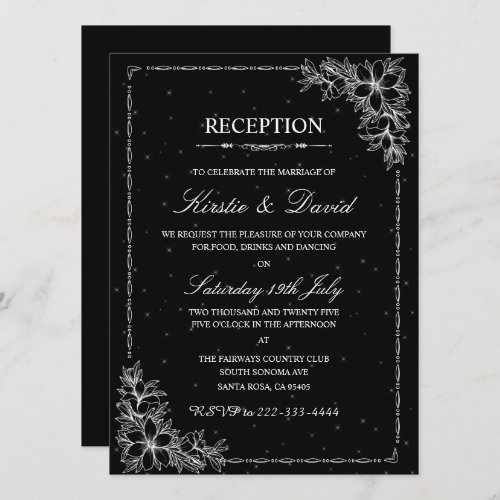 White Ornate Floral  Border Wedding Reception Invitation