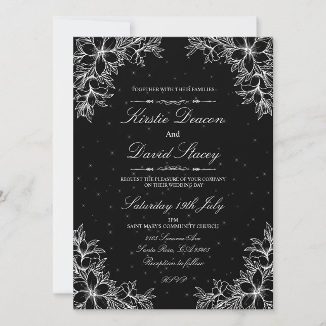 White Ornate Floral Wedding Invitation   (Front)