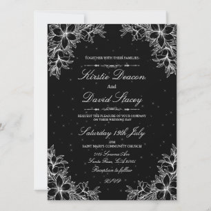 White Ornate Floral Wedding Invitation
