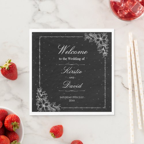 White Ornate Floral Wedding Napkins