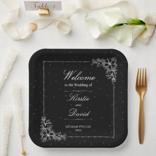 White Ornate Floral Wedding Paper Plates