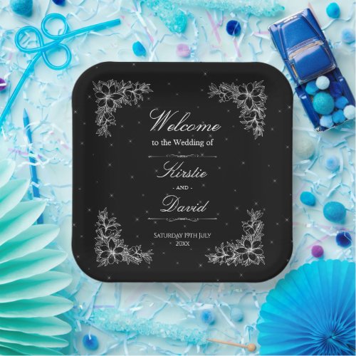 White Ornate Floral Wedding Paper Plates