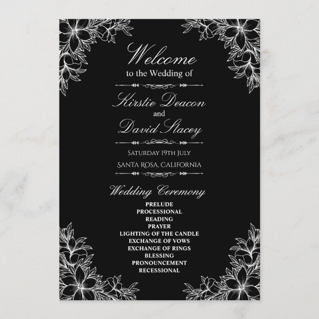 White Ornate Floral Wedding Program (Front)