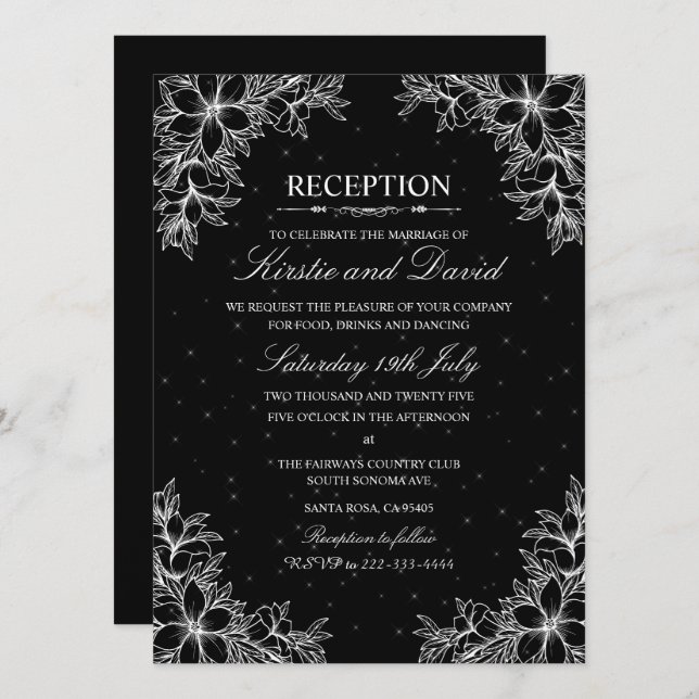 White Ornate Floral Wedding Reception Invitation (Front/Back)