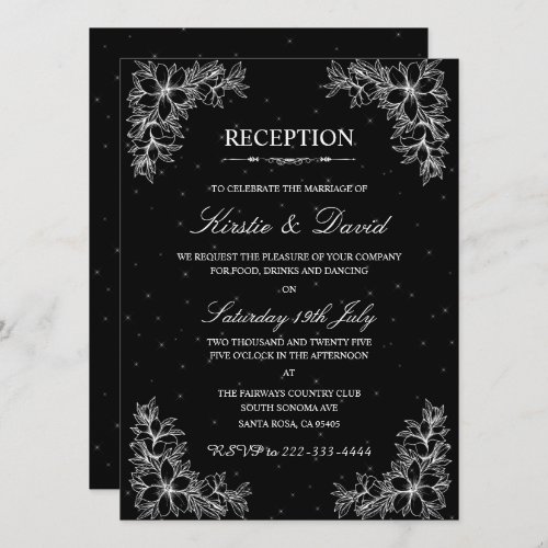 White Ornate Floral Wedding Reception Invitation