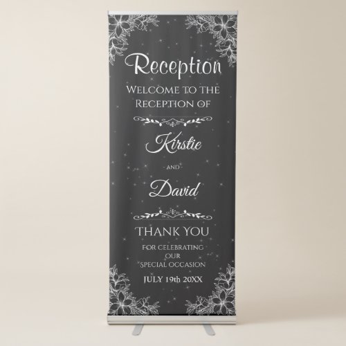 White Ornate Reception Welcome Retractable Banner