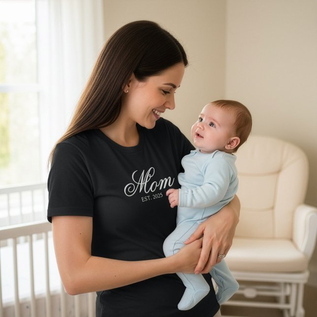 White Ornate Script Established Mom T-Shirt (Creator Uploaded)