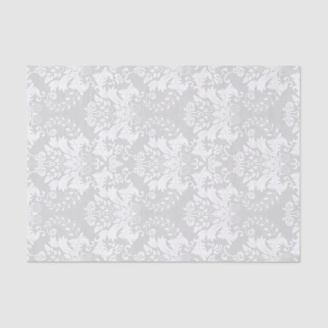 White Ornate Swirls Custom Light Gray Background Tissue Paper (Front)