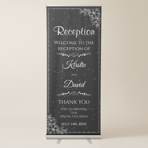 White Ornate Wedding Reception Welcome Retractable Banner