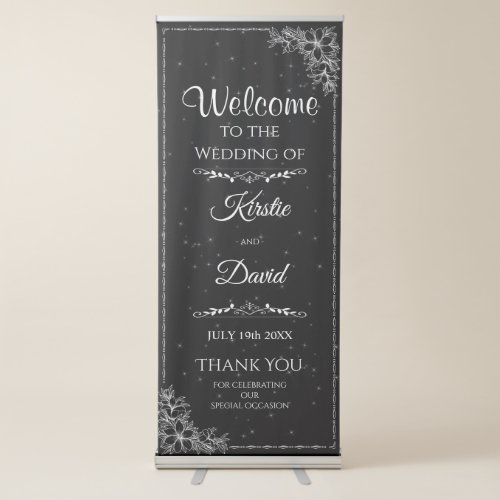 White Ornate Wedding Welcome Retractable Banner