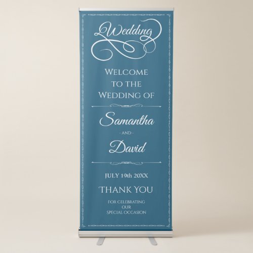 White Ornate Wedding Welcome Retractable Banner