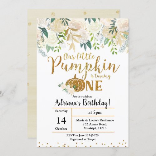 White Our Little Pumpkin Is Turning One Invitation