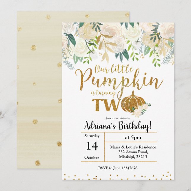 White Our Little Pumpkin Is Turning Two Invitation (Front/Back)